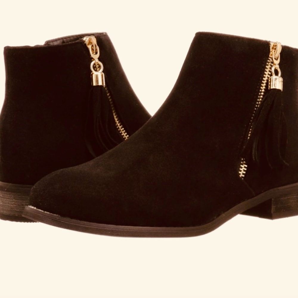 Black Suede Ankle Boots with Gold Zipper
